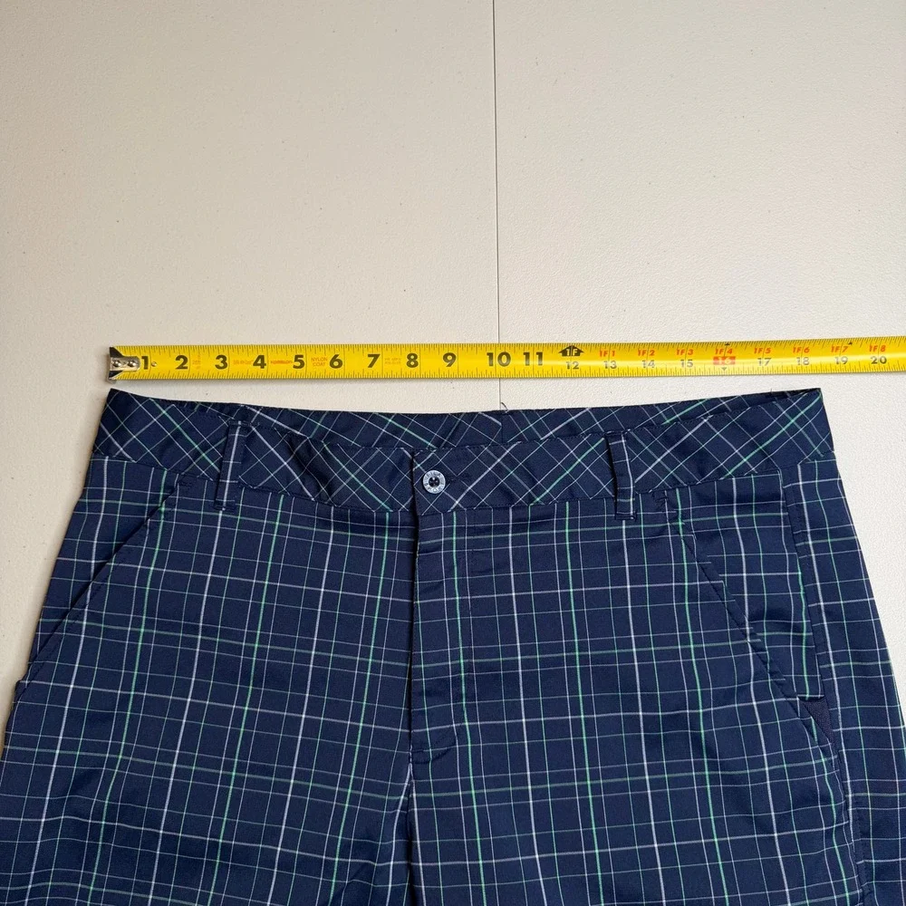 Fila Sport Golf Shorts Mens‎ 36 Navy Blue Green Plaid Performance Flat Front